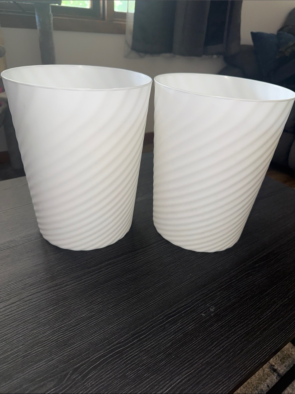 Set of 2 White Textured Waste Baskets